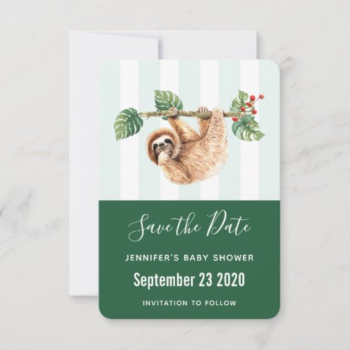 Cute Sloth Hanging Upside Down Watercolor Save The Date