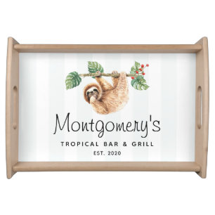 Cute Sloth Hanging Upside Down Watercolor Serving Tray