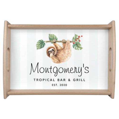 Cute Sloth Hanging Upside Down Watercolor Serving Tray