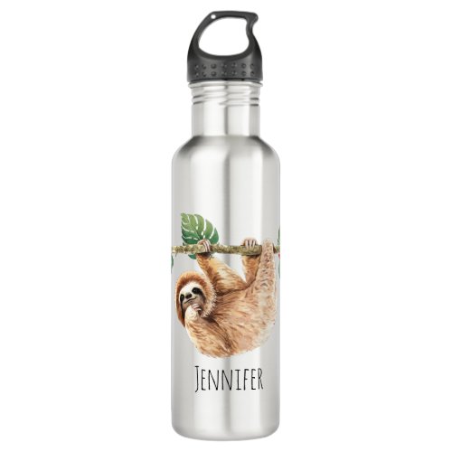 Cute Sloth Hanging Upside Down Watercolor Stainless Steel Water Bottle