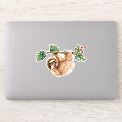 Cute Sloth Hanging Upside Down Watercolor Sticker