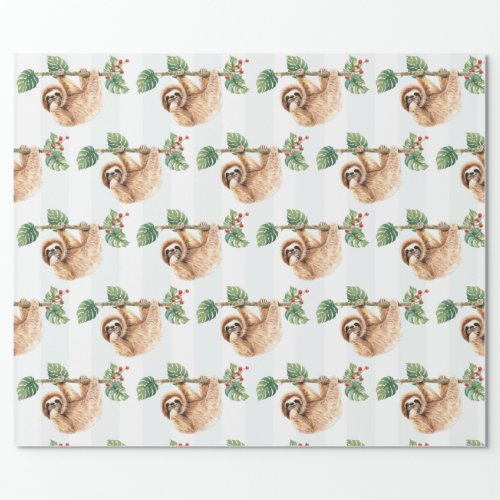 Cute Sloth Hanging Upside Down Watercolor Wrapping Paper