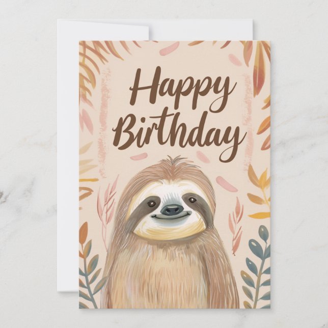 Cute Sloth Happy Birthday Holiday Card (Front)
