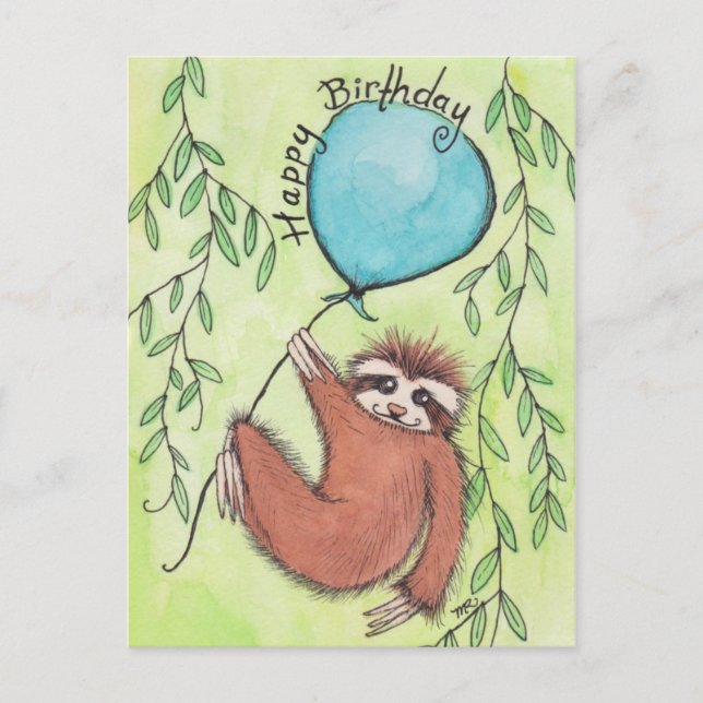 Cute Sloth Happy Birthday Postcard (Front)