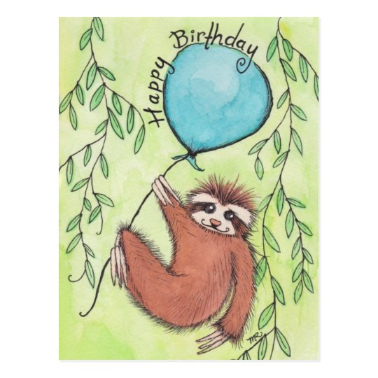 Cute Sloth Happy Birthday Postcard | Zazzle.com
