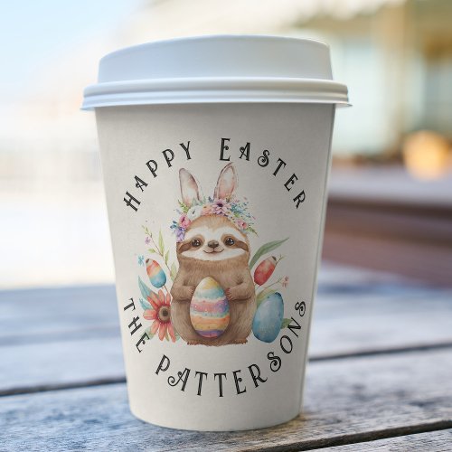 Cute Sloth Happy Easter Bunny Rabbit Eggs Name Paper Cups