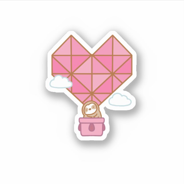 Cute Sloth Heart Hot Air Balloon Vinyl Sticker  (Front)