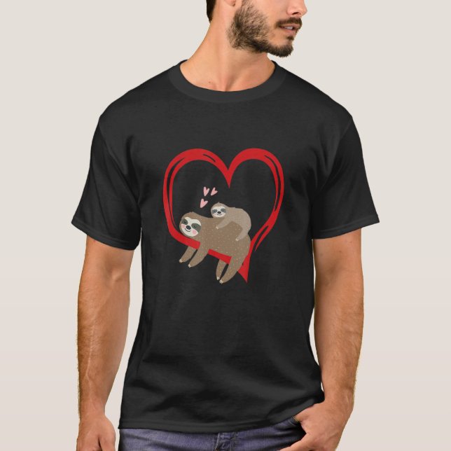 Cute Sloth Heart Valentines Day Men Women Kids Slo T-Shirt (Front)