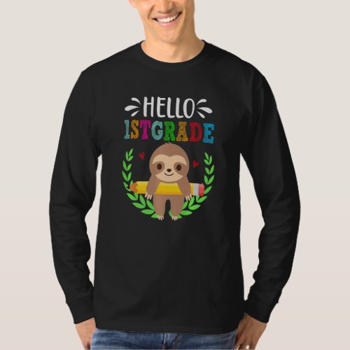 Cute Sloth Hello 1st Grade Back To School Boy Kids T_Shirt