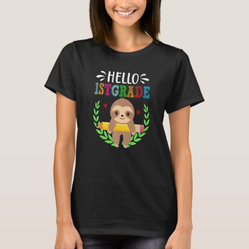 Cute Sloth Hello 1st Grade Back To School Boy Kids T_Shirt