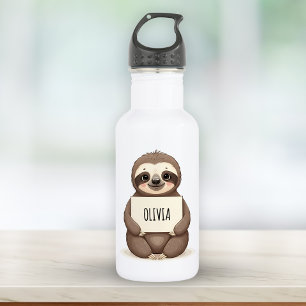 Cute Sloth Holding a Name Sign Stainless Steel Water Bottle