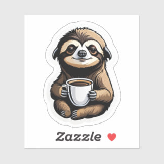 Cute Sloth Holding Coffee Cup Sticker