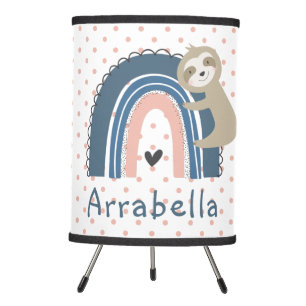 Cute Sloth Hug Heart Rainbow Pink Polka Dot Tripod Lamp