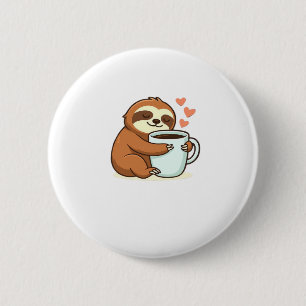 Cute Sloth Hugging Big Coffee Cup Premium T-Shirt Button
