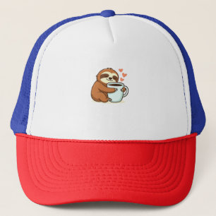 Cute Sloth Hugging Big Coffee Cup Premium T-Shirt Trucker Hat