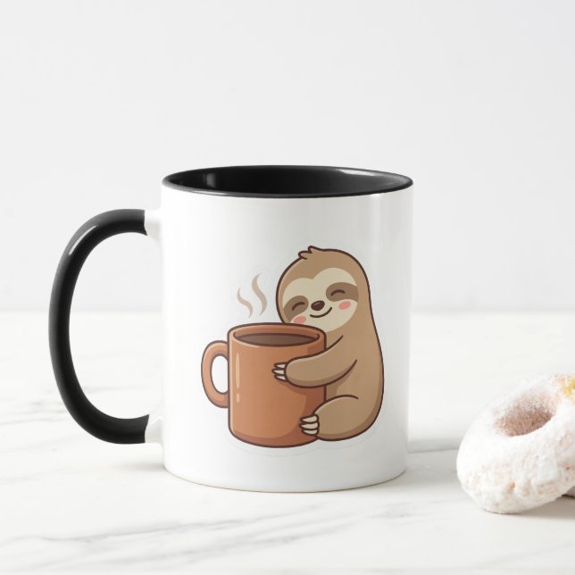 Cute Sloth Hugging Coffee Mug | Funny Morning Cup (With Donut)
