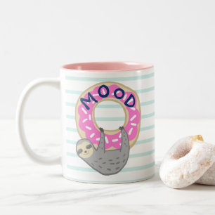 Cute Sloth Hugging Pink Iced Donut Mood Two-Tone Coffee Mug