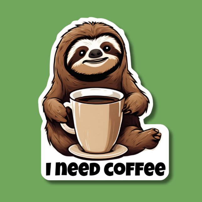 Cute Sloth I Need Coffee Waterproof Sticker (Creator Uploaded)