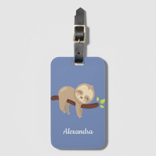 Cute Sloth Illustration Fun Animal Monogram Luggage Tag