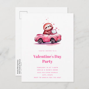 Cute Sloth in a Pink Convertible Invitation Postcard