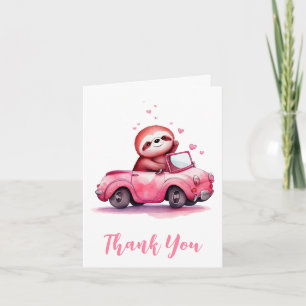Cute Sloth in a Pink Convertible Letterpress Thank You Card