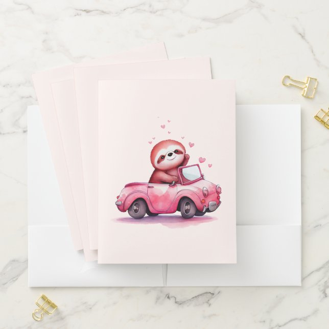  Cute Sloth in a Pink Convertible Pocket Folder (In Situ)