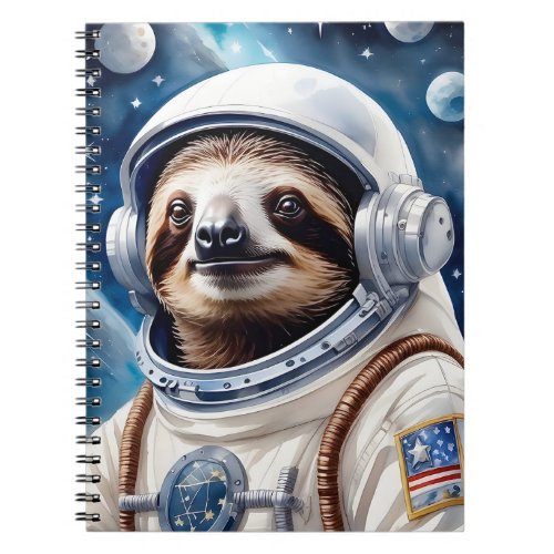 Cute Sloth in Astronaut Suit in Outer Space Notebook