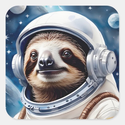 Cute Sloth in Astronaut Suit in Outer Space Square Sticker