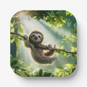 Cute Sloth In Backlit By Sunbeams Paper Plates