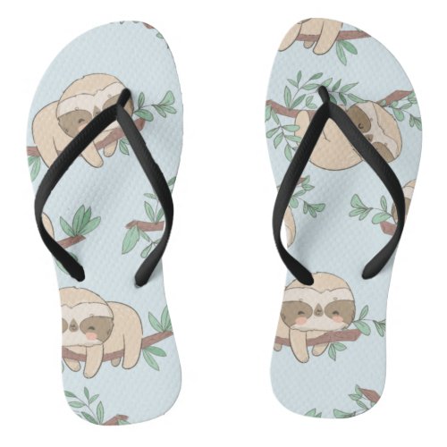 Cute Sloth in Branch with Leaves Flip Flops