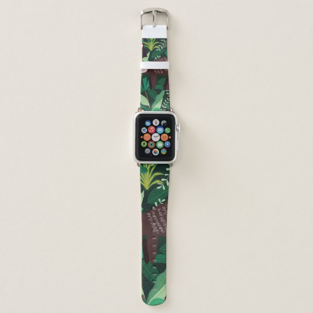 Cute sloth in green tropical illustration pattern apple watch band (Front)