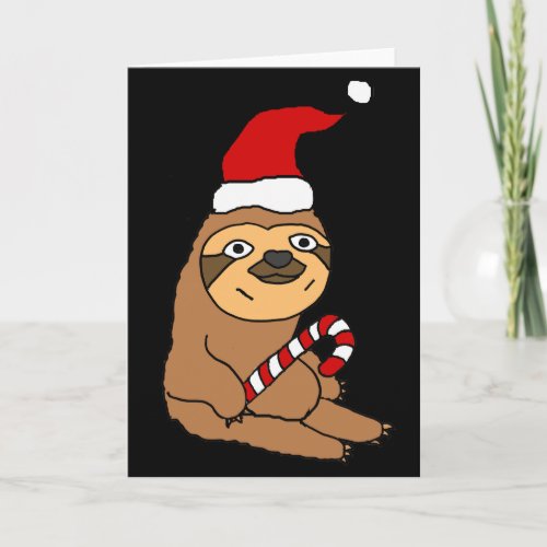 Cute Sloth in Santa Hat Christmas Cartoon Holiday Card