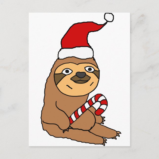Cute Sloth in Santa Hat Christmas Cartoon Holiday Postcard (Front)