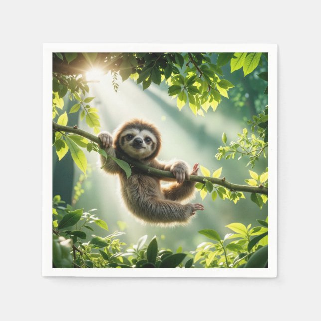 Cute Sloth In Sunbeams Napkins (Front)