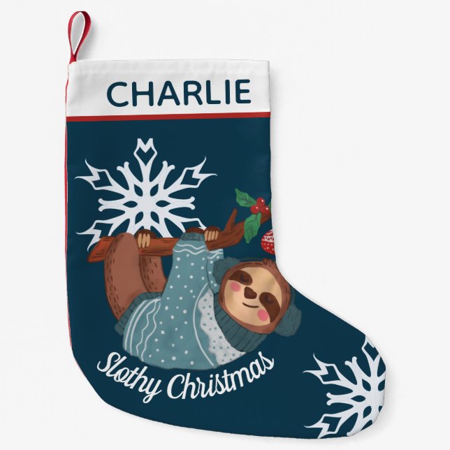 Cute Sloth in Sweater for a Slothy Christmas Small Christmas Stocking (Front)