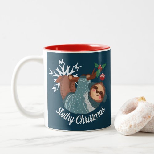 Cute Sloth in Sweater for a Slothy Christmas Two_Tone Coffee Mug