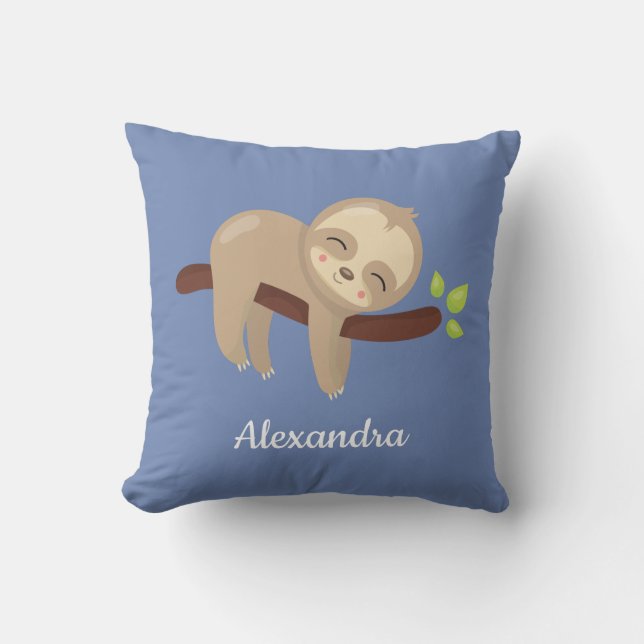 Cute Sloth in Tree Baby Animal Nursery Throw Pillow (Front)