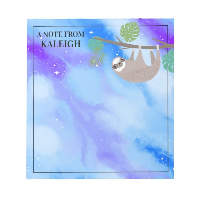 Cute Sloth in Tree Branch Blue Sky Personalized Notepad (Front)