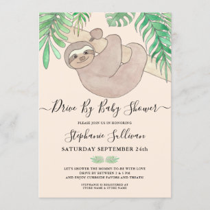 Cute Sloth Jungle Animal Drive By Baby Shower Invitation