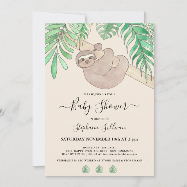 Cute Sloth Jungle Baby Shower Invitation (Front)