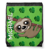 Cute Sloth Jungle Green Cartoon Rainforest Safari Drawstring Bag Cute Sloth Jungle Green Cartoon Rainforest Safari Drawstring Bag