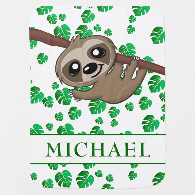 Cute Sloth Jungle Safari Animal Kids Baby Blanket (Front)