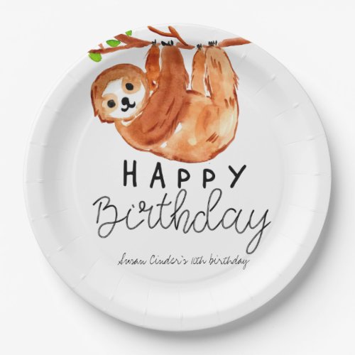 Cute sloth kid birthday party paper plate