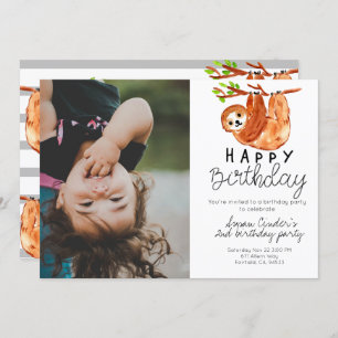 Cute sloth kid birthday photo invitation