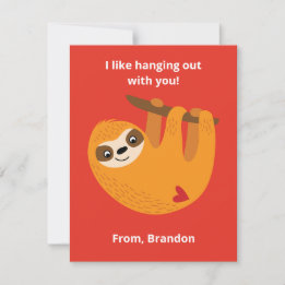Cute Sloth Kids Valentines Day Classroom Note Card