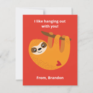 Cute Sloth Kids Valentines Day Classroom Note Card