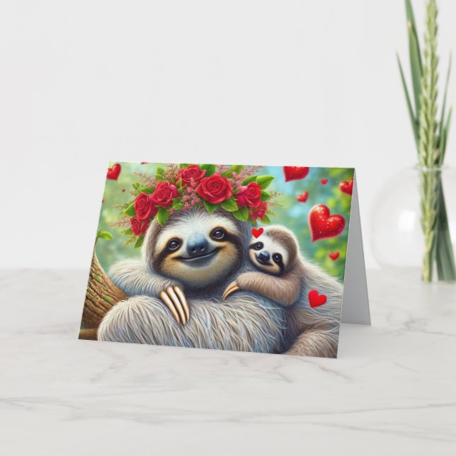 Cute Sloth Kids  Valentine's Day  Holiday Card (Front)
