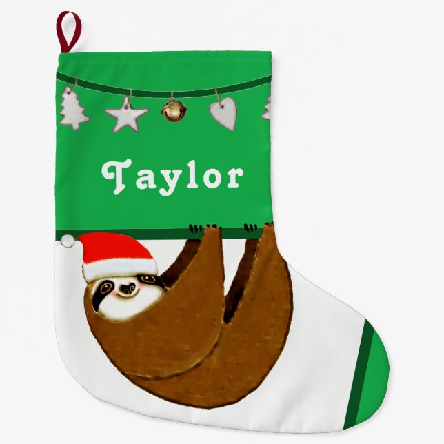 Cute Sloth Large Christmas Stocking (Front)