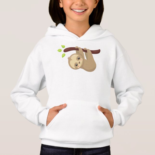 Cute Sloth, Little Sloth, Baby Sloth, Lazy Sloth Hoodie (Front)