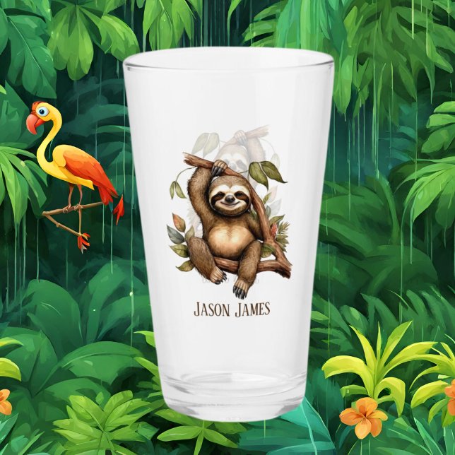 Cute sloth lovers add monogram glass (Creator Uploaded)